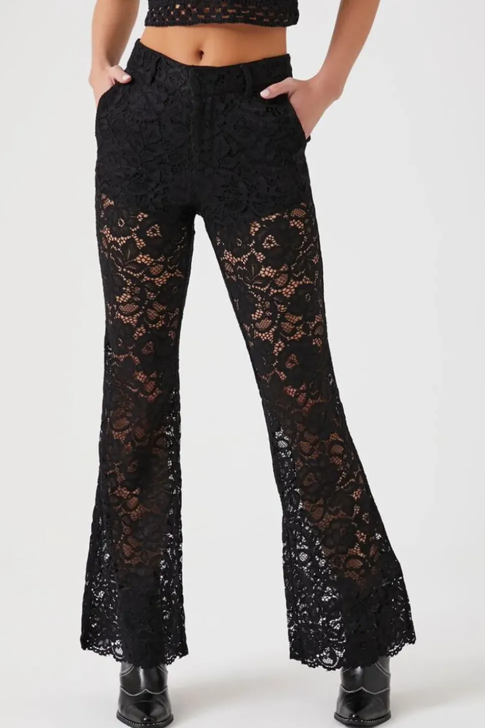 Sheer Lace Flare Pants
