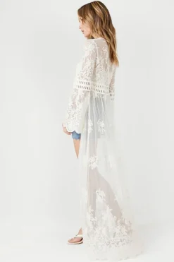 Sheer Lace Open-Front Kimono