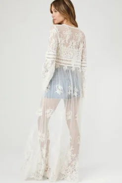 Sheer Lace Open-Front Kimono