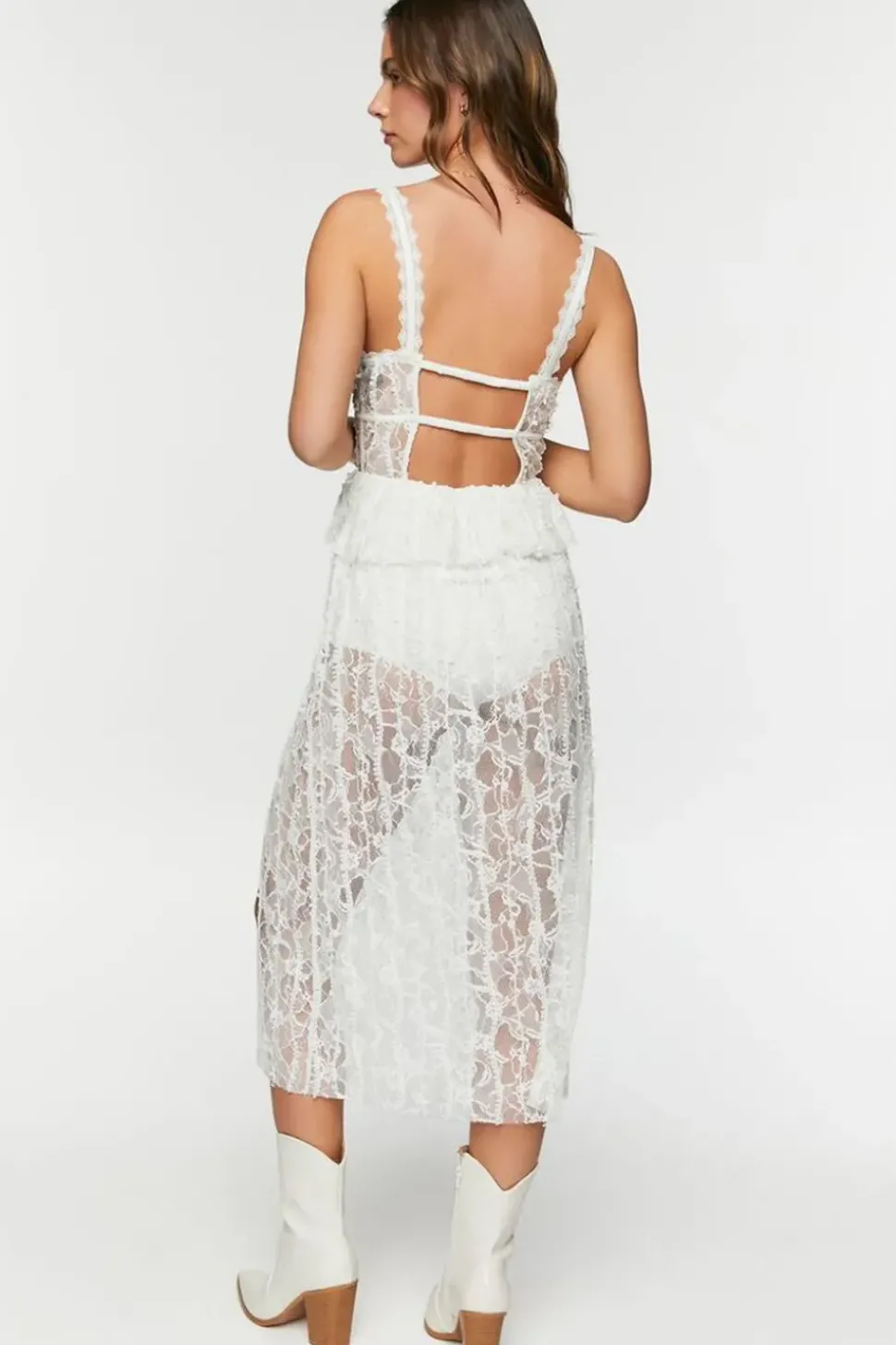Sheer Lace Slit Midi Dress