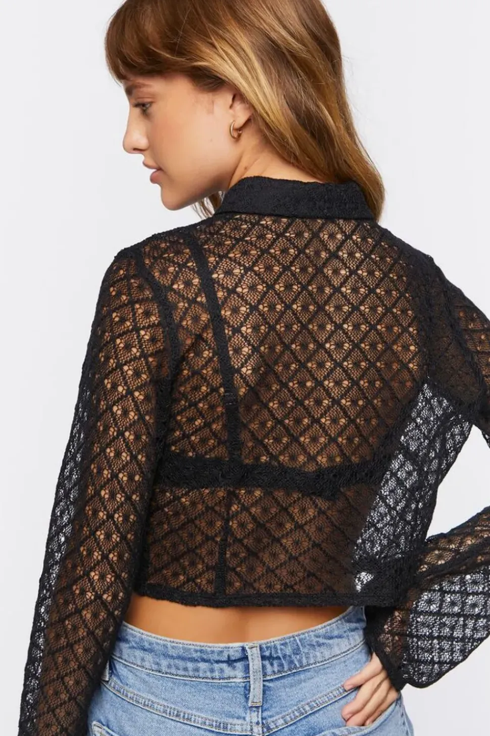 Sheer Lace Split-Hem Shirt