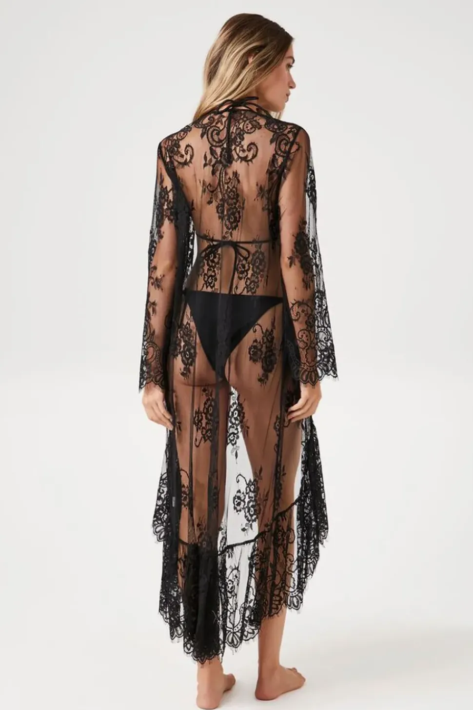 Sheer Lace Swim Cover-Up Kimono