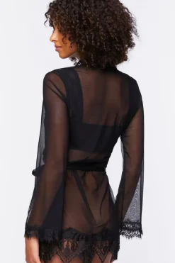 Sheer Lace-Trim Lingerie Robe