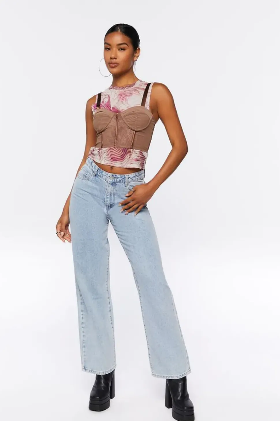Sheer Mesh Corset Crop Top