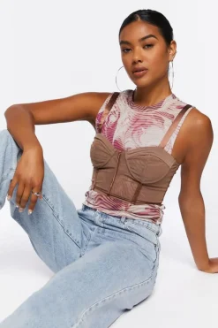 Sheer Mesh Corset Crop Top