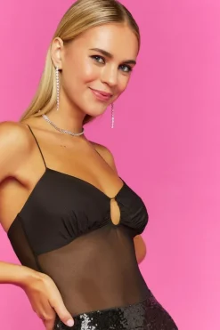 Sheer Mesh Cutout Bodysuit
