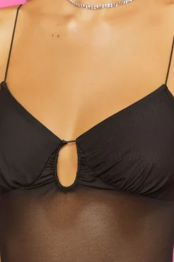 Sheer Mesh Cutout Bodysuit