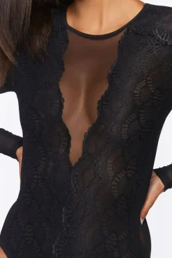 Sheer Mesh Lace Lingerie Bodysuit