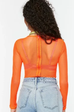 Sheer Mesh Long-Sleeve Bodysuit