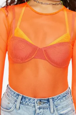 Sheer Mesh Long-Sleeve Bodysuit