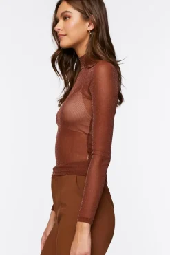 Sheer Mesh Mock Neck Top