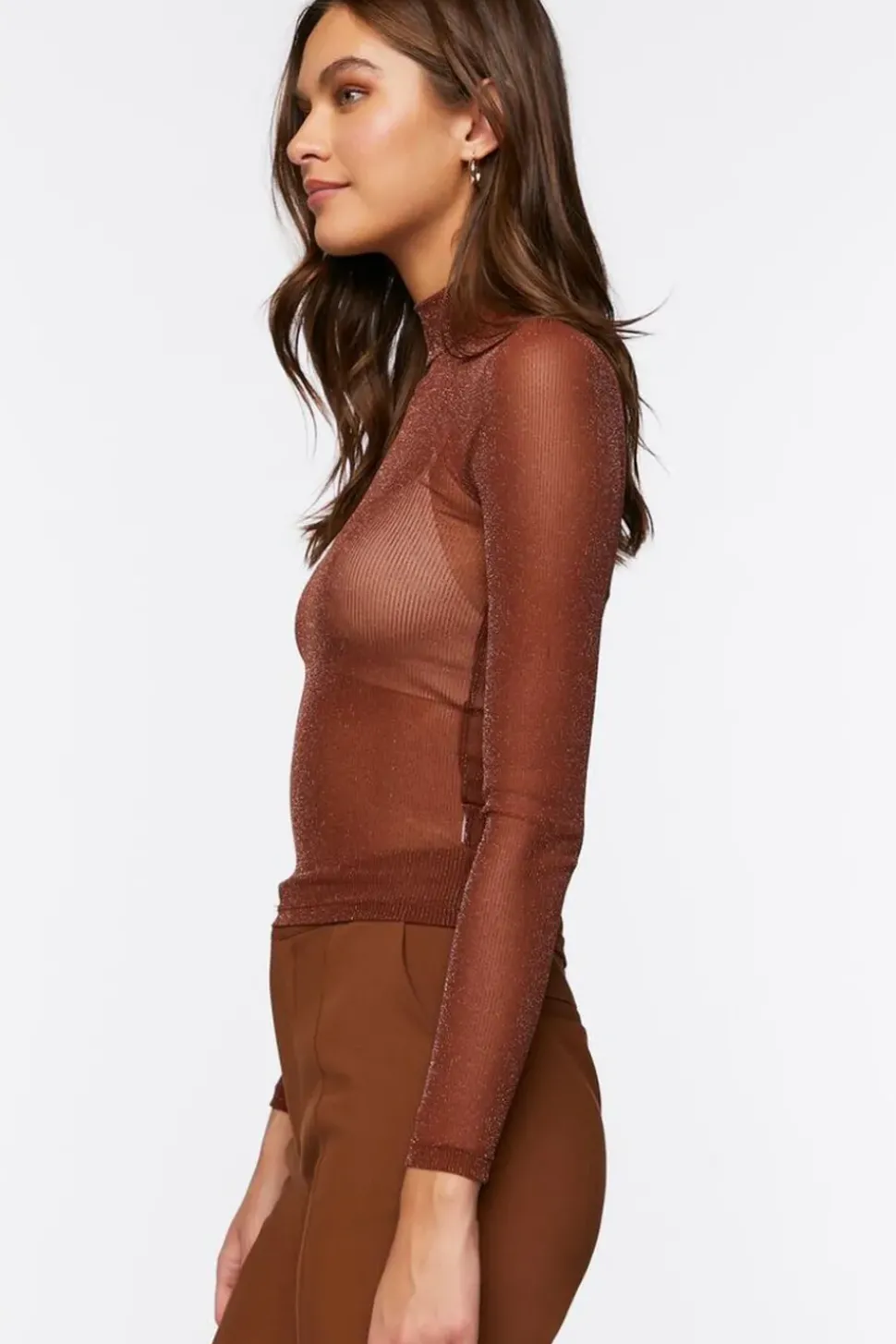 Sheer Mesh Mock Neck Top