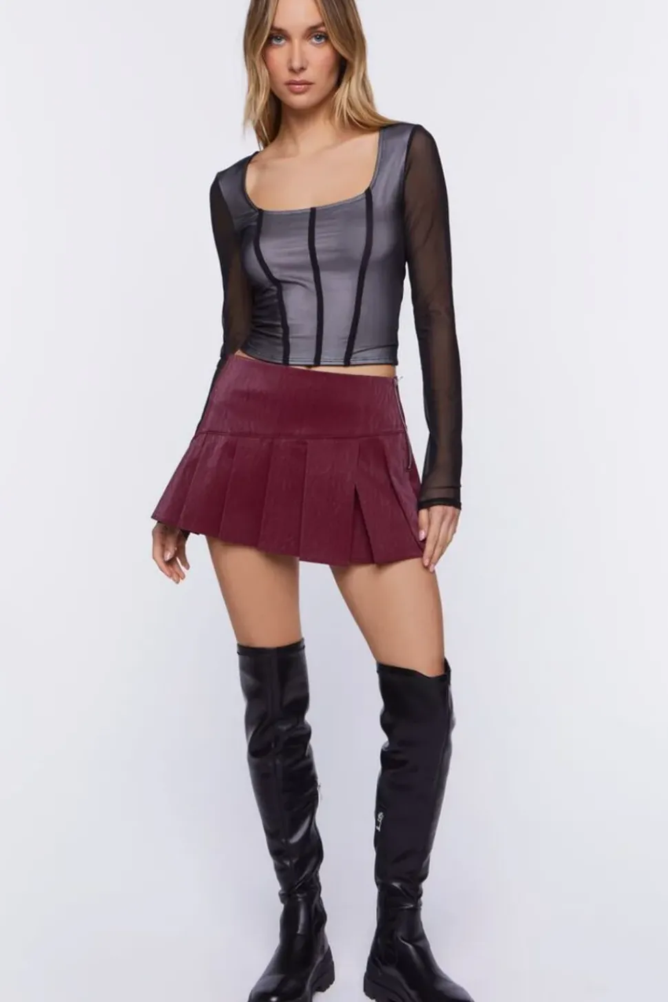 Sheer Mesh Seamed Top