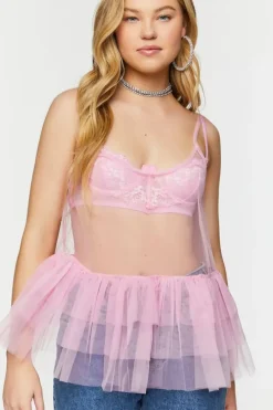 Sheer Mesh Tiered Ruffle Cami