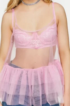 Sheer Mesh Tiered Ruffle Cami