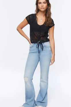 Sheer Netted Tie-Front Top
