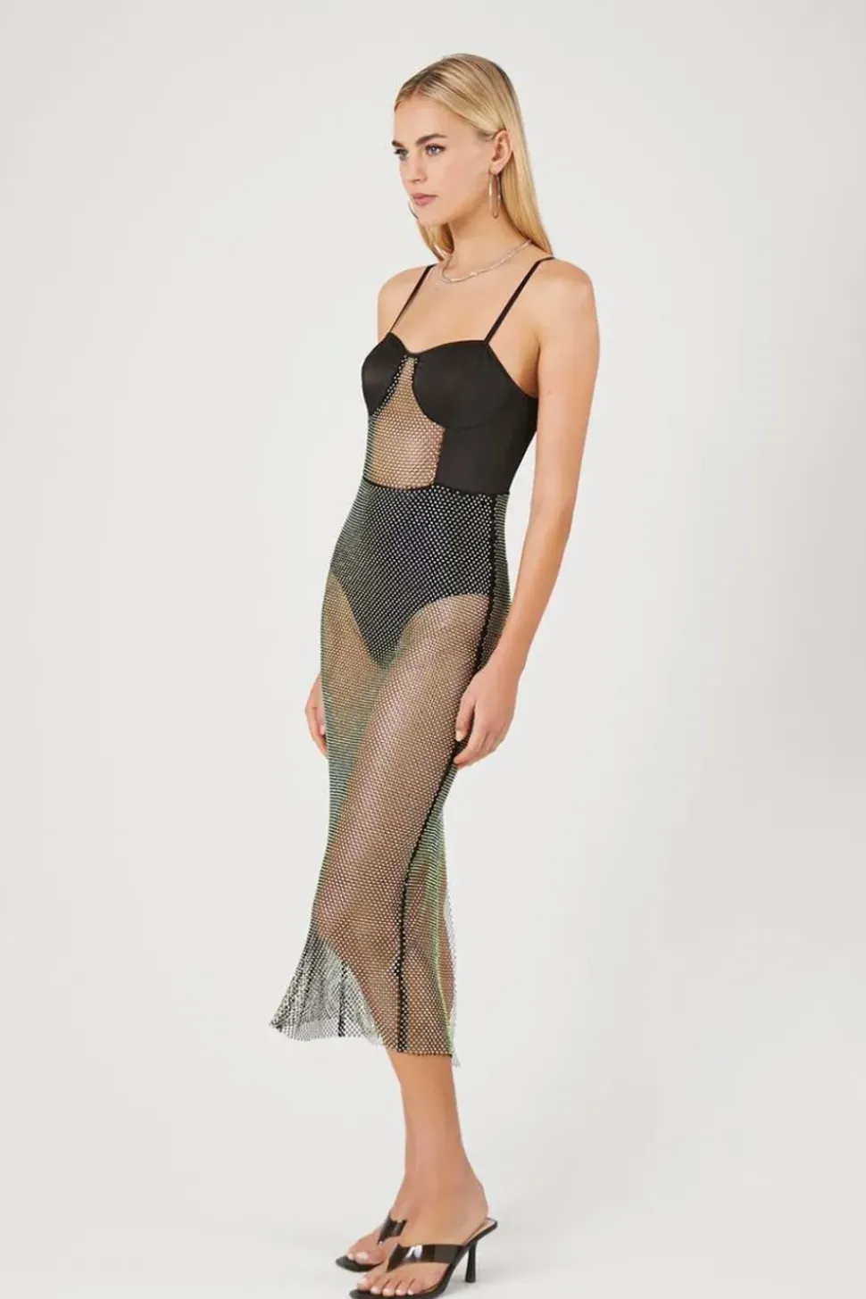 Sheer Rhinestone Cami Midi Dress