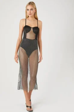 Sheer Rhinestone Cami Midi Dress