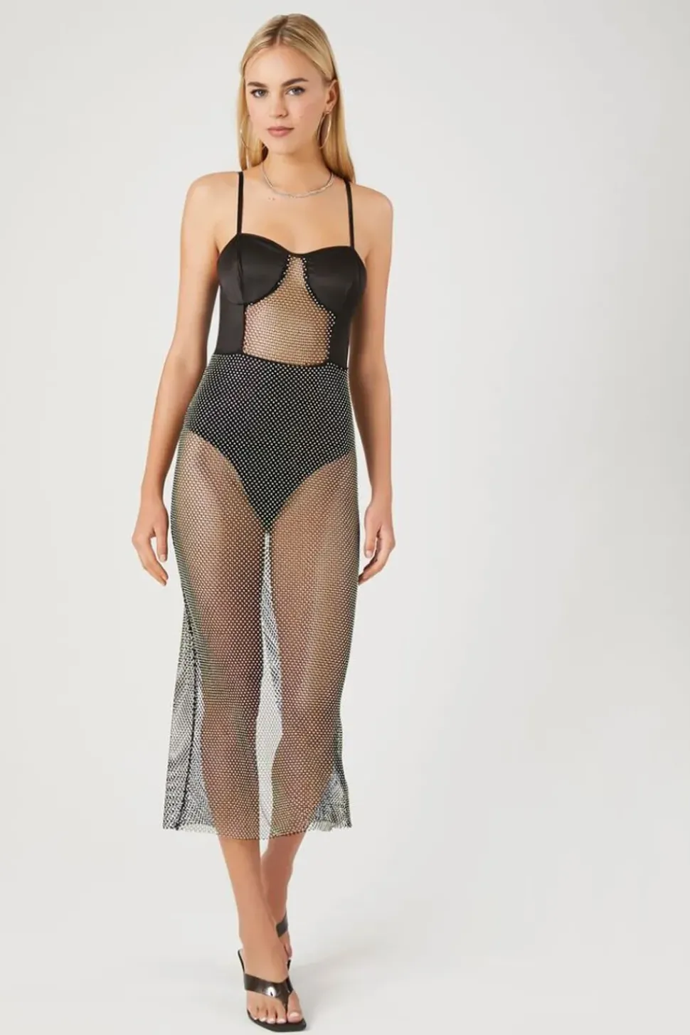 Sheer Rhinestone Cami Midi Dress