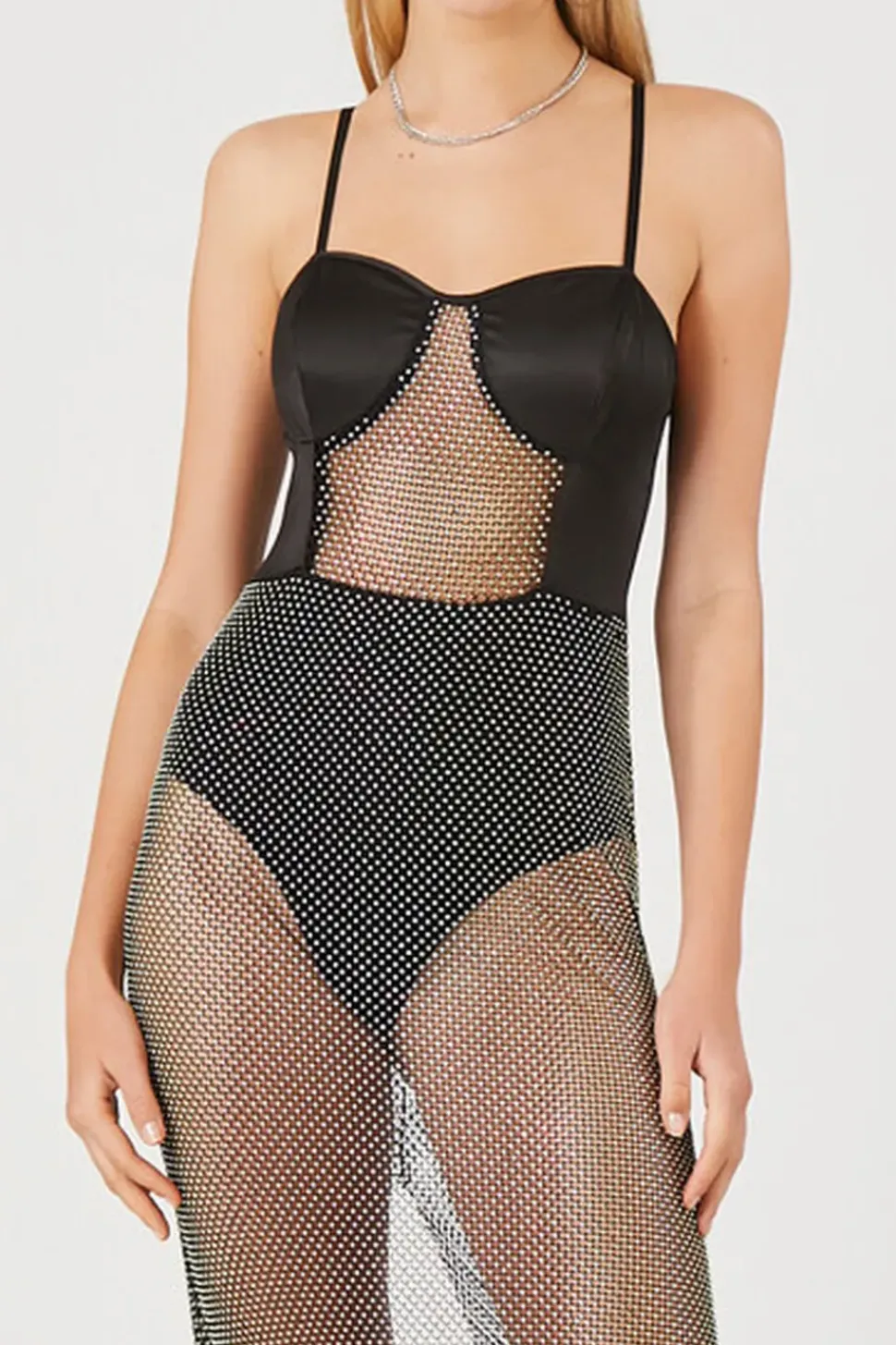 Sheer Rhinestone Cami Midi Dress