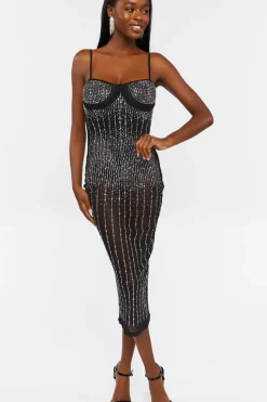 Sheer Rhinestone Midi Dress