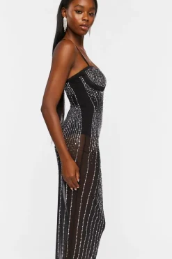 Sheer Rhinestone Midi Dress