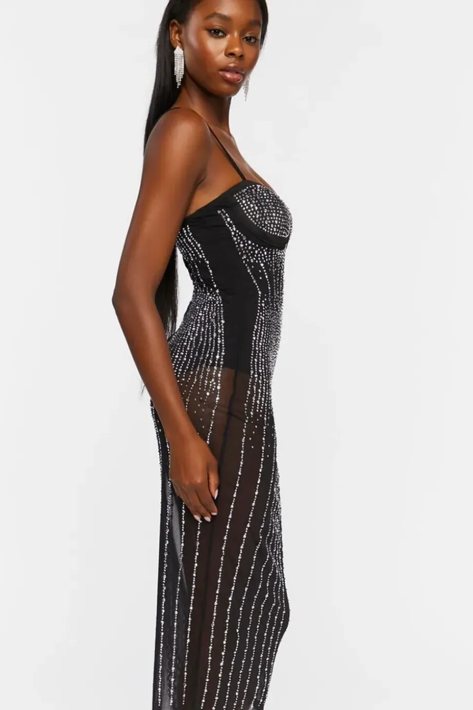 Sheer Rhinestone Midi Dress