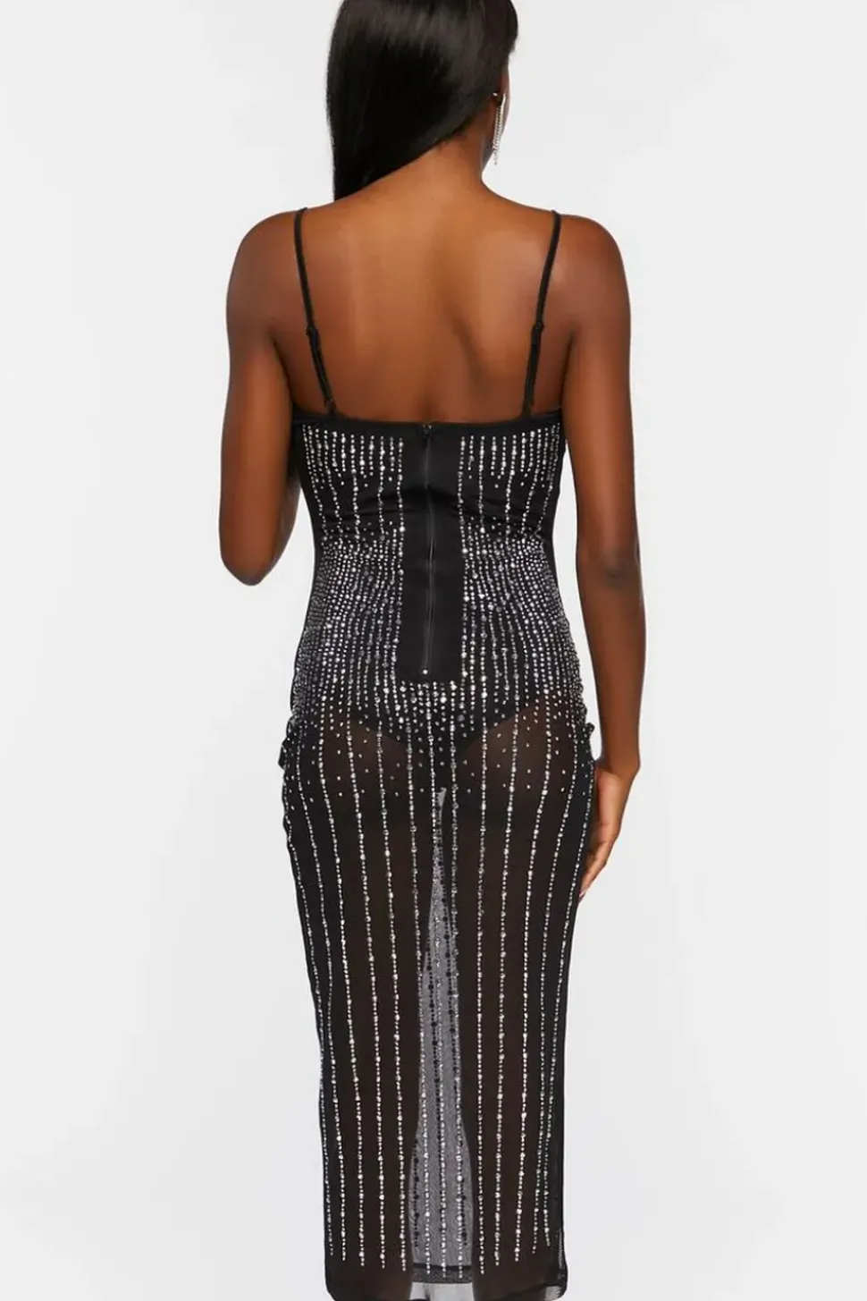 Sheer Rhinestone Midi Dress