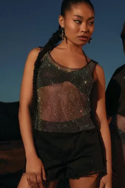 Sheer Rhinestone Netted Tank Top