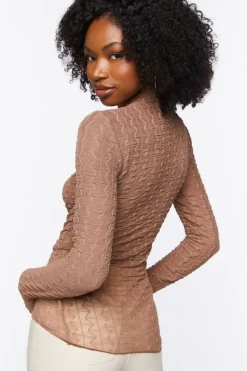Sheer Textured Mock Neck Top