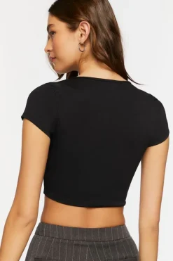 Shirred Cap-Sleeve Crop Top