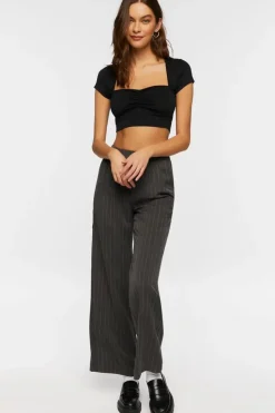 Shirred Cap-Sleeve Crop Top