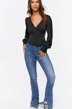 Shirred Lace-Trim Top