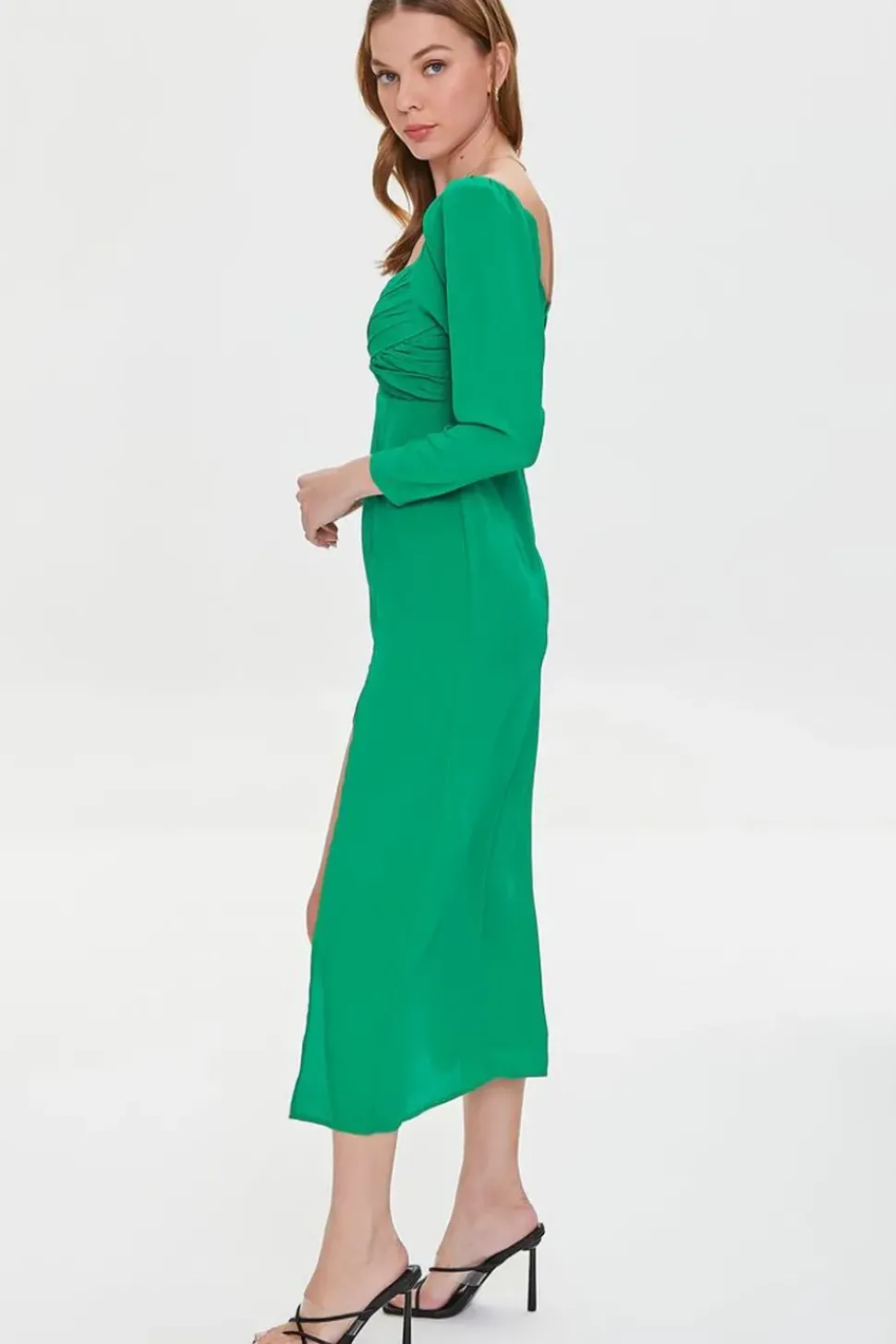 Shirred Midi Slit Dress