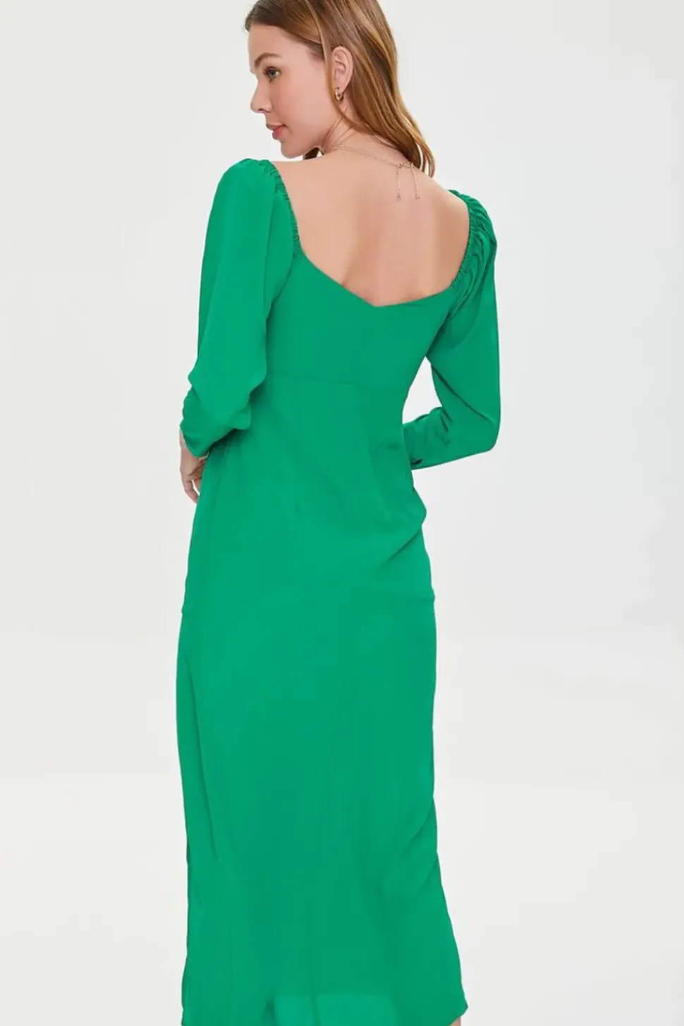 Shirred Midi Slit Dress