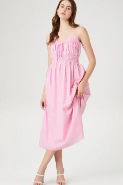 Shirred Poplin Midi Dress