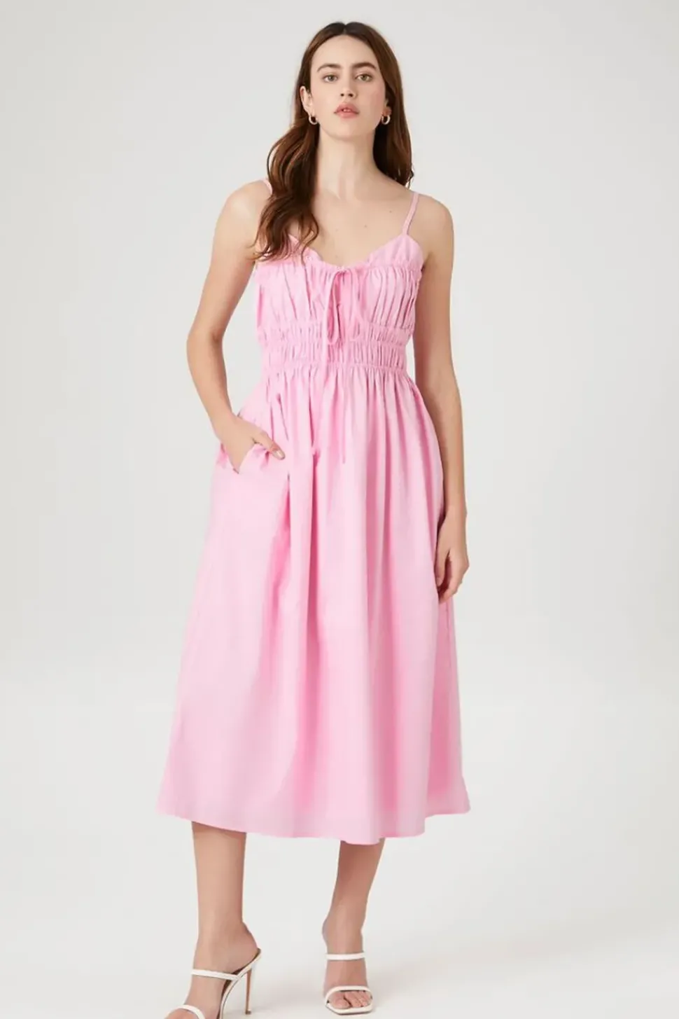 Shirred Poplin Midi Dress