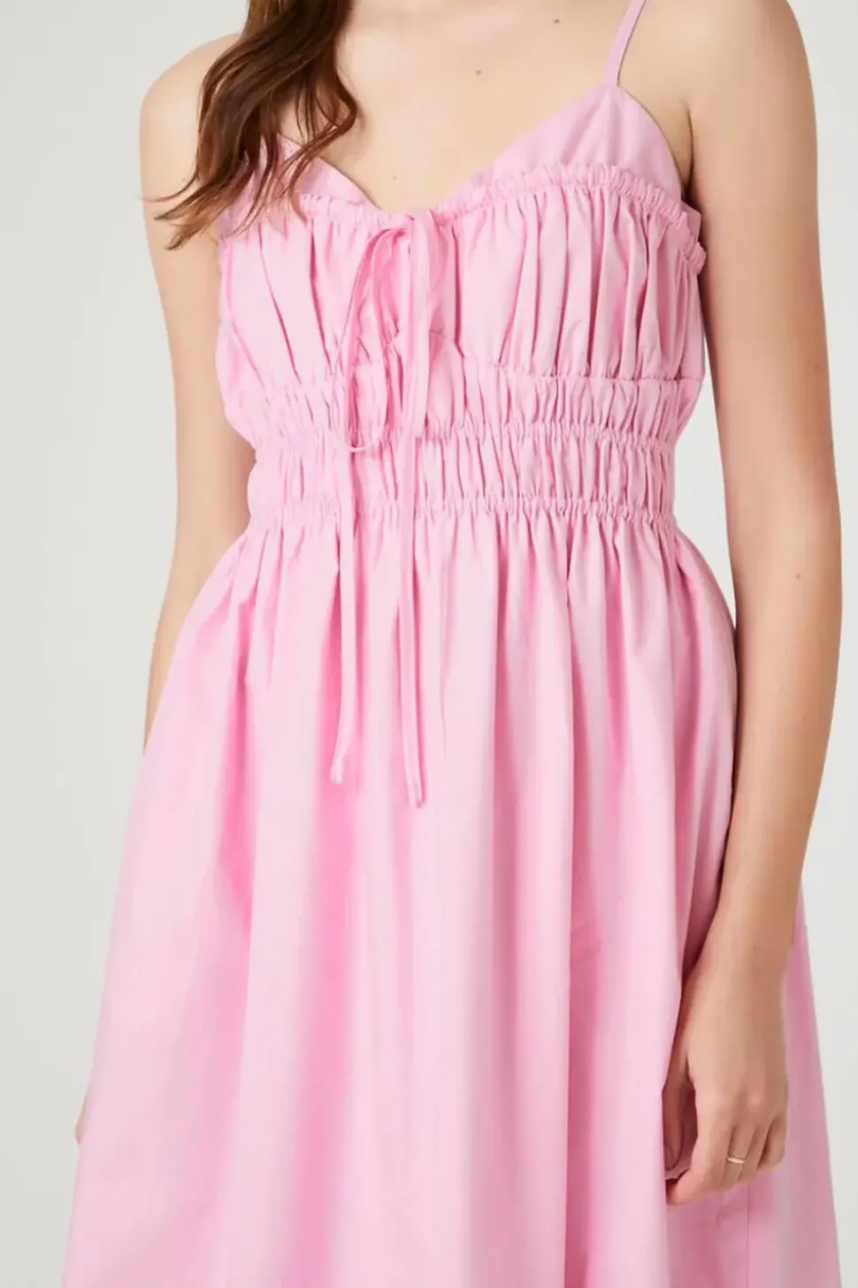 Shirred Poplin Midi Dress