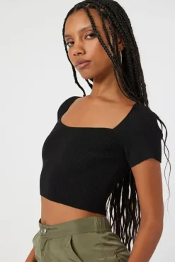 Short-Sleeve Sweater-Knit Crop Top