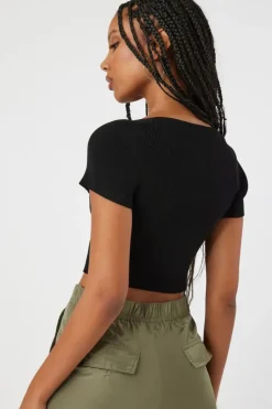 Short-Sleeve Sweater-Knit Crop Top
