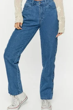 Side-Cutout Straight-Leg Jeans