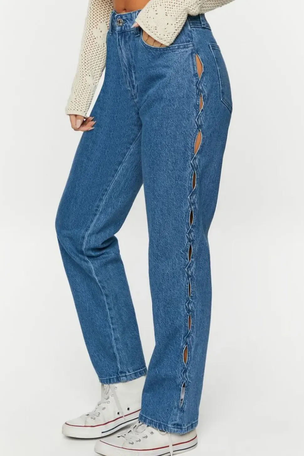 Side-Cutout Straight-Leg Jeans