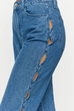 Side-Cutout Straight-Leg Jeans