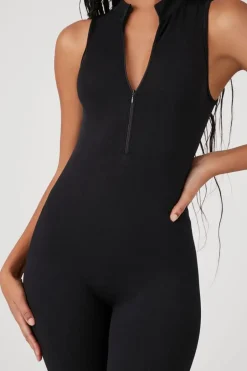 Sleeveless Half-Zip Fitted Jumpsuit