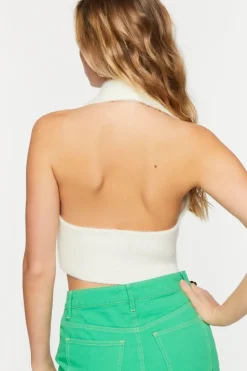 Sleeveless Halter Sweater-Knit Crop Top