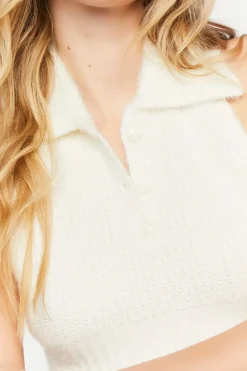 Sleeveless Halter Sweater-Knit Crop Top