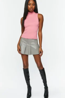 Sleeveless Mock Neck Sweater-Knit Top