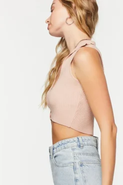 Sleeveless Sweater-Knit Crop Top
