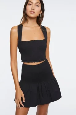 Smocked Crop Top & Drop-Waist Skirt