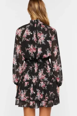 Smocked Floral Chiffon Mini Dress